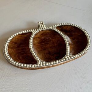 Bella LUX Wooden Pumpkin Tray with Pearl Accents, Made in India